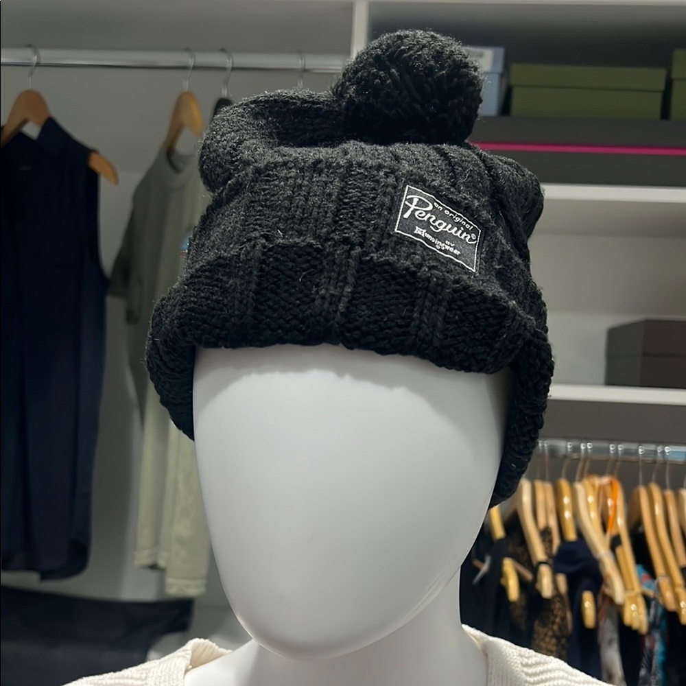 Original Penguin Charcoal Knit Pom Beanie